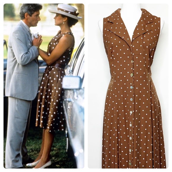 Vintage Dresses & Skirts - Vintage Polka Dot Pretty Woman Brown Midi Dress